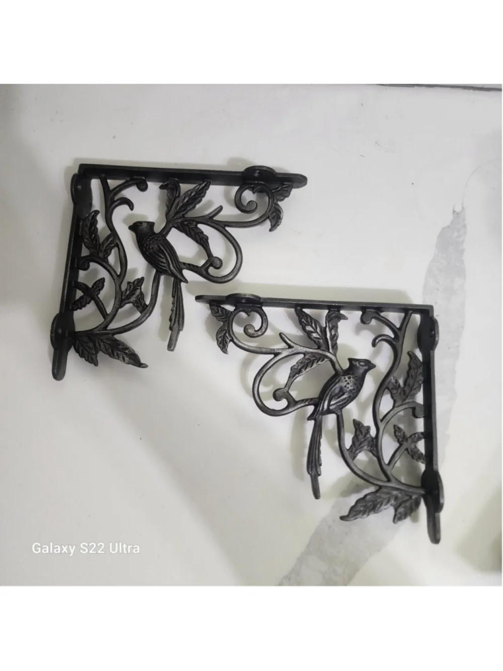 Bird Shelf Brackets with Vines Cast Iron Pair Rustic Farmhouse